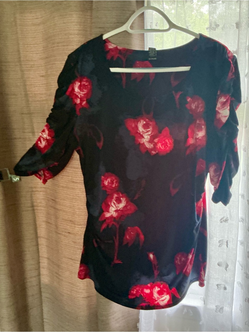 H&M Black Blouse with Red Floral Print
